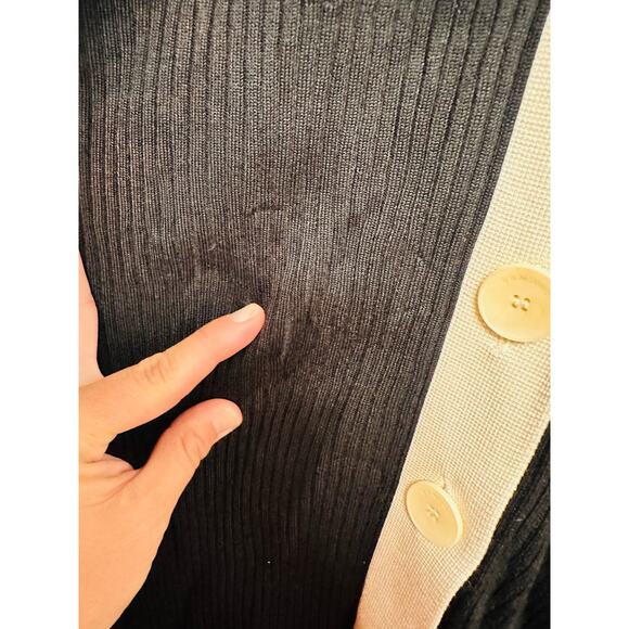 SANDRO Black White Ribbed Knit Beige Button Placket Gabriel Maxi Dress Size 38 - Picture 14 of 16